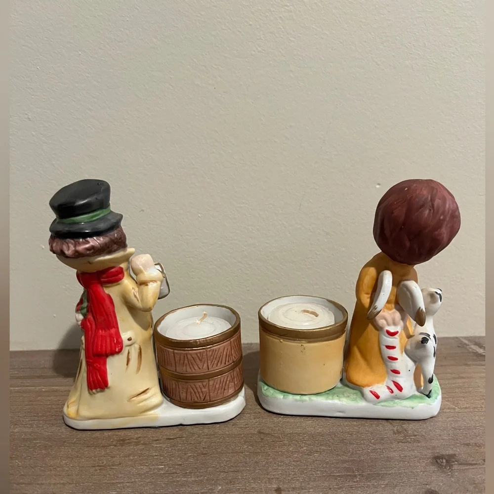 Vintage Christmas Luvkins Jasco 1978 Hand painted porcelain Candleholders